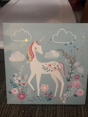 Pastel Unicorn Canvas Wall Art in Pink & Blue by Clementine Paper